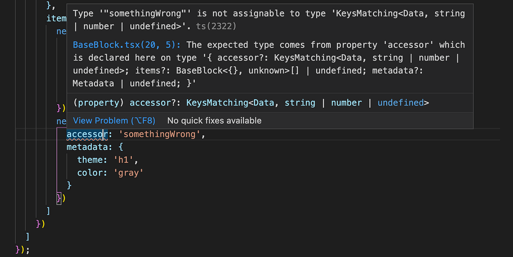 Example of TypeScript validation for accessor for schema