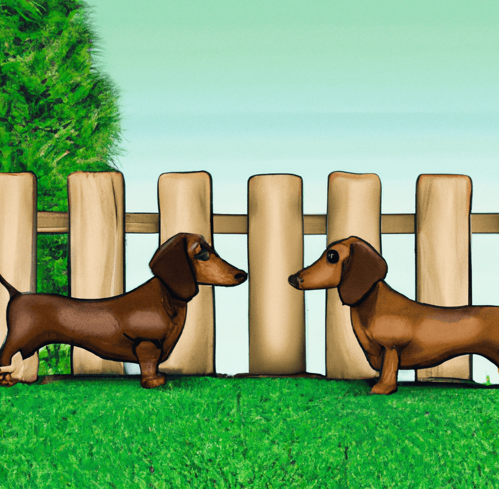 Two dachshund dogs keeping the distance between