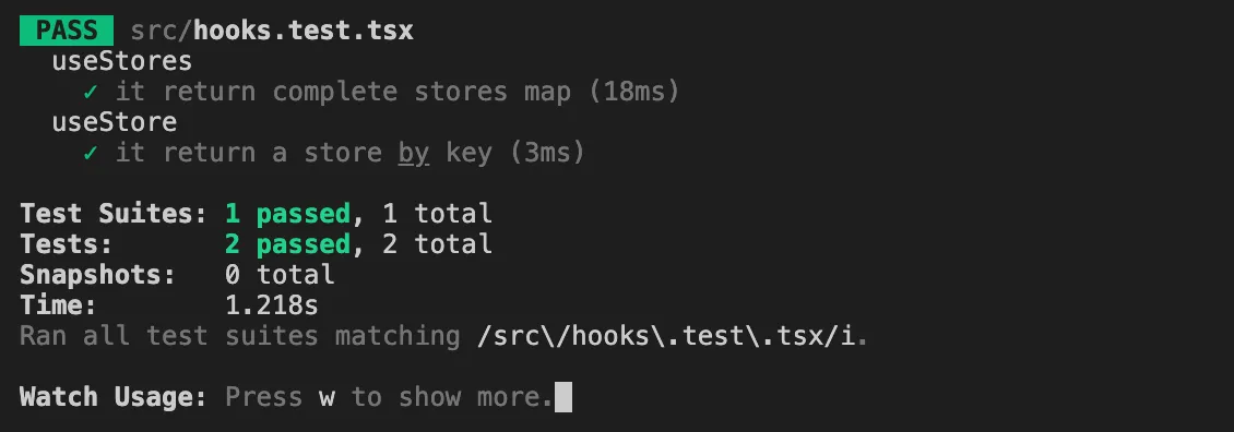 Hooks file tests results where all tests are green