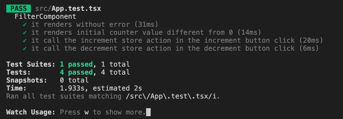 App file tests results where all tests are green